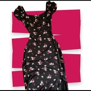 Black Floral Bardot Split Midaxi Dress (size 2)